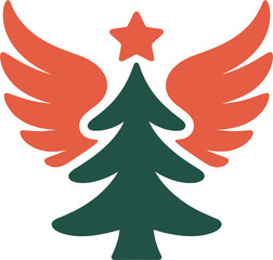 Fototapeta premium Angel Tree Vector Illustration with Wings and Star Topper Design