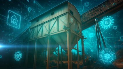 Industrial Warehouse with Digital Overlay and Smart Technology Interface for Operations - Powered by Adobe