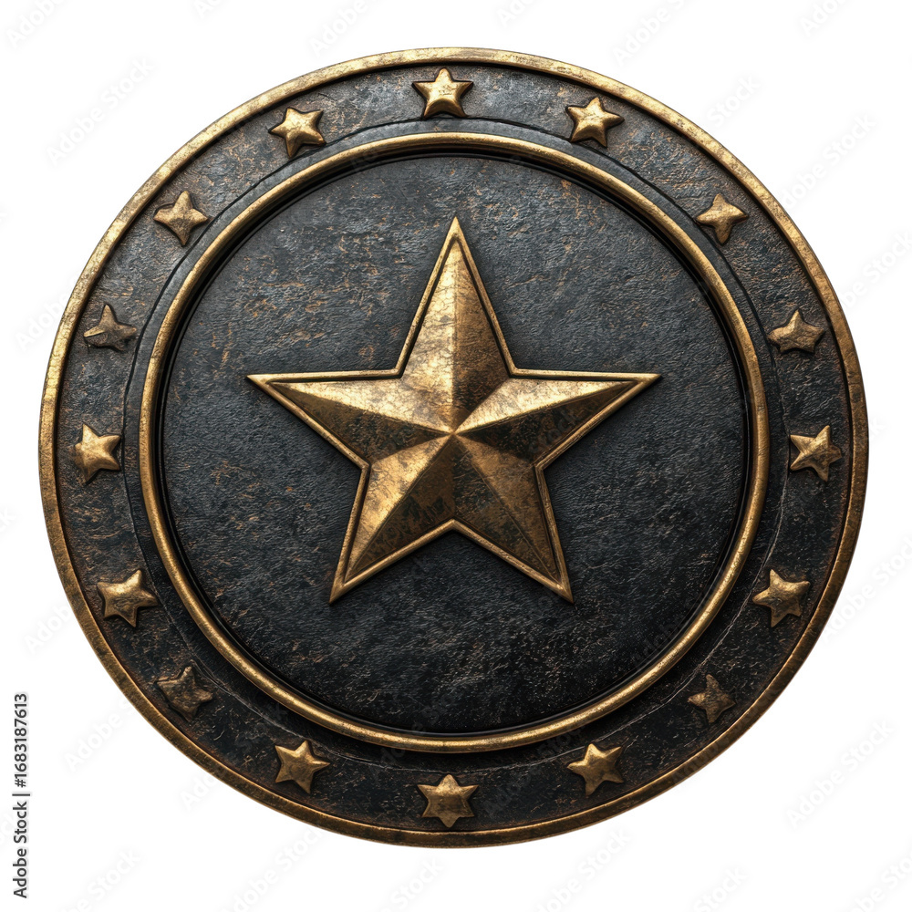 Fototapete detailed rendering of a golden star emblem with smaller stars around the edge set against a creating