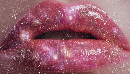 Close-up of glittery, cosmic lips