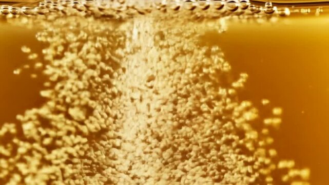 Pouring Golden Liquid Creates Stunning Bubbles in Macro Shot | Refreshing Drink