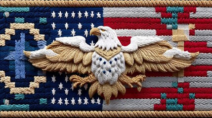 Detailed Eagle Emblem with American Flag and Traditional Pattern Motif in Vivid Colors