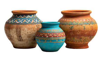 Aesthetic antique earthenware vessels displaying intricate textures and artistic surface
