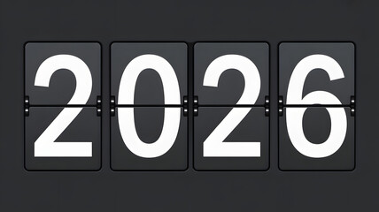 2026 flip clock display, future concept for time, date, and year, modern design
