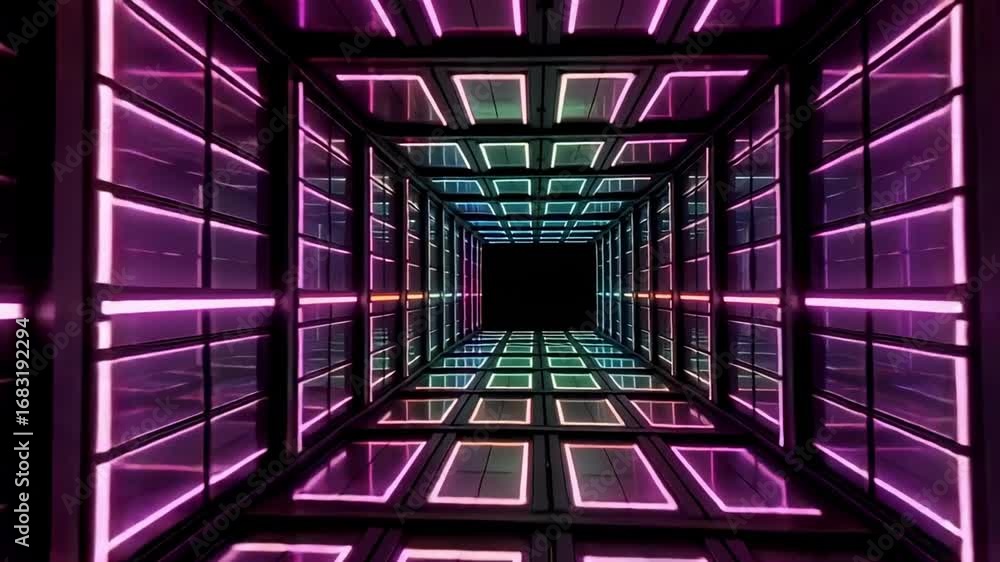 Poster dynamic neon tunnel with vibrant colors and futuristic design for modern visual projects