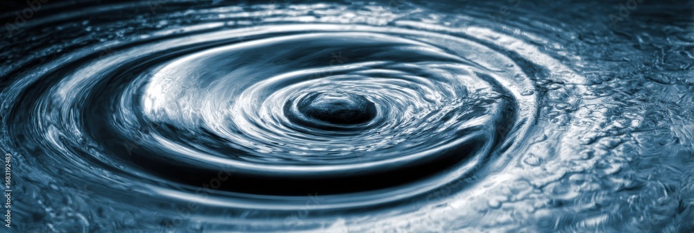 Poster water swirls rapidly in a circular pattern, creating a mesmerizing whirlpool effect under soft, ambi