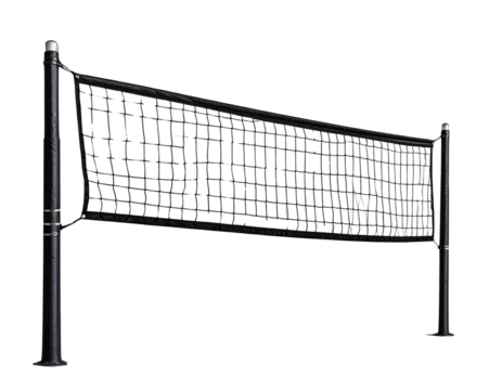Professional Volleyball Net with Black Mesh and Metal Poles, Transparent PNG