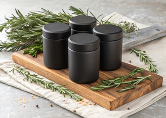 Minimalist kitchen storage concept featuring elegant glass jars with wooden lids