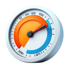Modern gauge with orange and blue indicator displaying measurement perfect for dashboards ui design and data visualization projects at 152 characters on transparent background