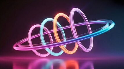 Pulsating neon rings in dark space with luminous energy photo