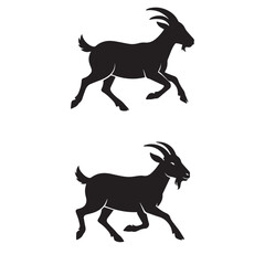 Running Goat Silhouette Vector Illustration Black and White Goat in Motion Outline Farm Goat Running Side View Design