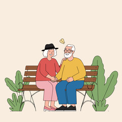 Elderly Couple Holding Hands on Park Bench