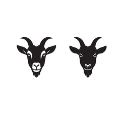 Goat Face Silhouette Vector Illustration Black and White Goat Head Outline Farm Goat Face Icon Design	
