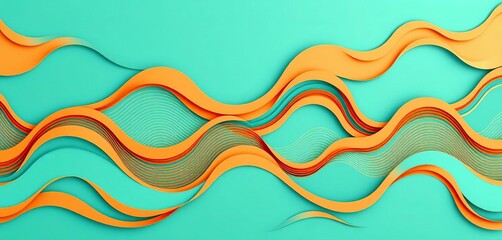 Abstract teal and orange wave pattern, paper cut style digital illustration, cutout, motion