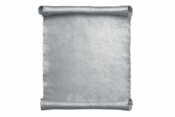 Unfurling silver metallic scroll offers perfect canvas for designs or messages against transparent backdrop