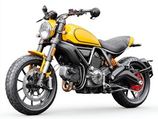 Obraz premium A vibrant yellow custom motorcycle stands out against a plain white background.