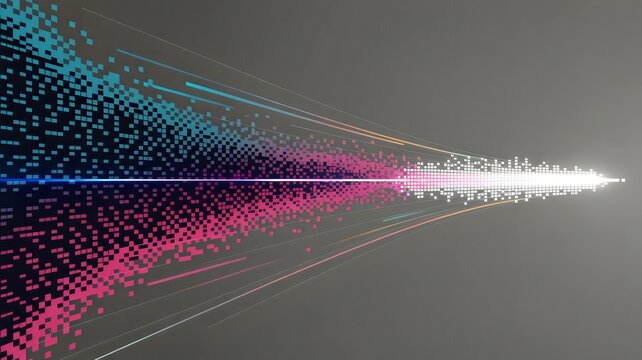 Abstract pixel line symbolizing data moving into direction