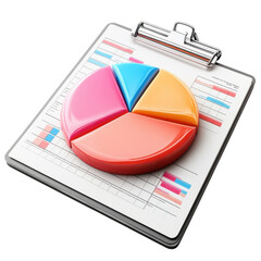 Colorful pie chart on a clipboard with supporting data ideal for business presentations financial reports and statistical analysis detailed and vibrant on transparent background