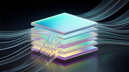 Abstract illustration of holographic square fracturing into colorful light layers – Great for futuristic design, digital art, or creative branding