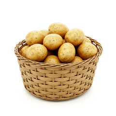 Potatoes in a wicker basket isolated on white background