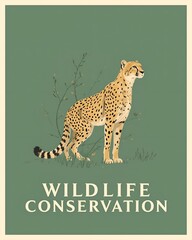 Fototapeta premium Wildlife Conservation Poster with Elegant Cheetah Silhouette