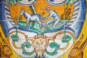 Ceramic panel depicting a goat milking scene in the Royal Alcazar
