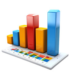 Colorful 3d bar graph showing growth and trends perfect for business presentations financial reports and data analysis visualizations on transparent background