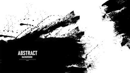 Black ink brush strokes and splatter texture on white background