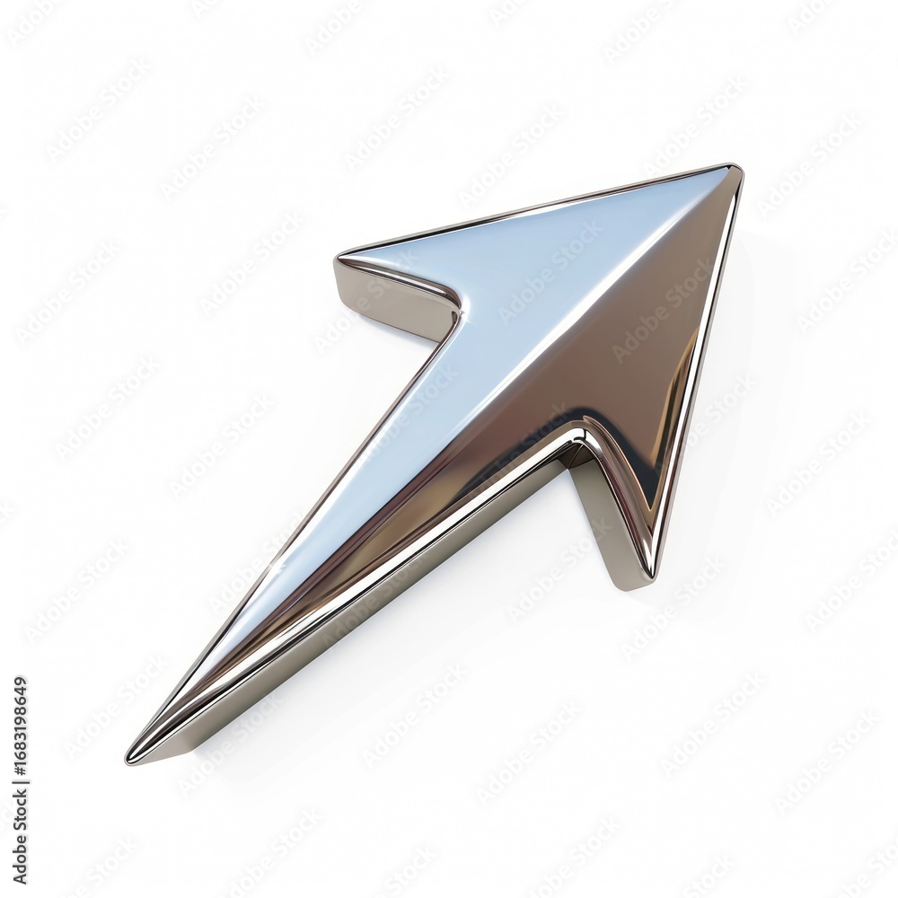 Poster cursor icon chrome material symbol shape white background.