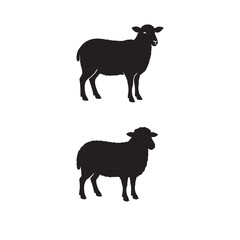 Sheep Standing Silhouette Vector Illustration Black and White Sheep Side View Outline Farm Sheep Standing Animal Design	