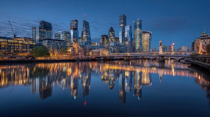 Obraz premium City skyline dawn reflection