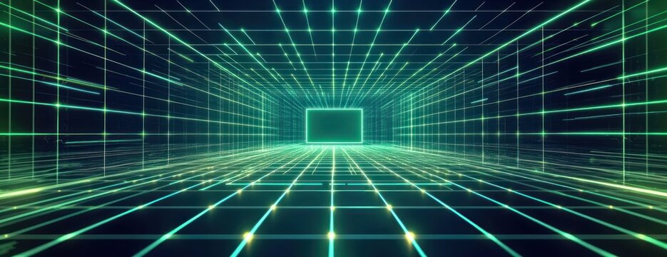 Green grid background lights futuristic technology. - Powered by Adobe