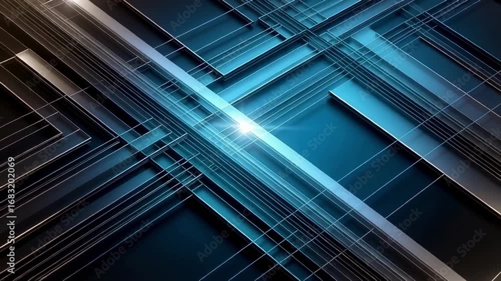 Poster dynamic abstract 3d grid with glowing blue and silver lines, perfect for tech visuals