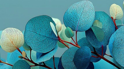 Bright Blue and Green Leaves with Intricate Veins in a Soft Background for Nature Lovers