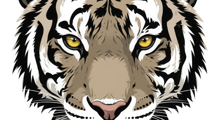 Fototapeta premium Closeup portrait of a fierce bengal tiger with striking yellow eyes and detailed fur, isolated on transparent background