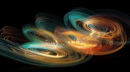 Long exposure photography of fireworks creating colorful light trails, abstract art style