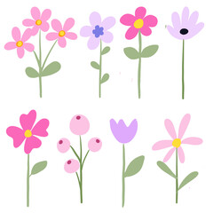 Flowers digital illustration, floral set, spring design, watercolor hand painting. Perfectly for printing, sublimation.	