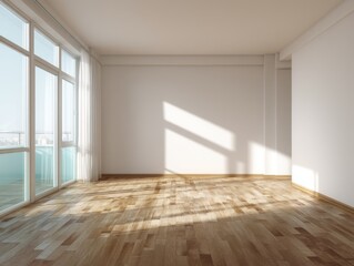Obraz premium A large empty room with a window and a white wall