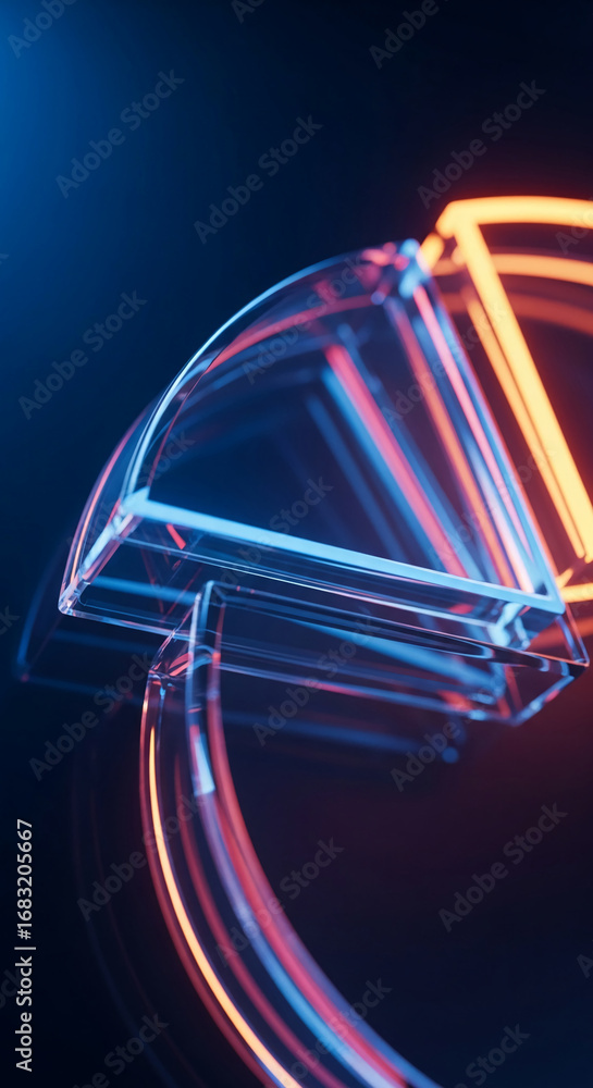 Aufkleber abstract image of glowing, transparent glass forms with blue and orange light accents, creating a dy