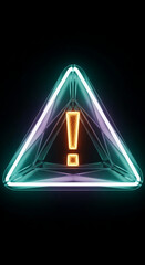 Neon triangle with exclamation mark, glossy texture, vibrant colors, symbolizes warning, alert, attention, important notice, digital interface
