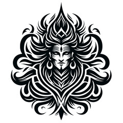 Fototapeta premium Intricate black and white tribal art depicting a stylized face lord shiva 
