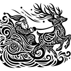 Fototapeta premium Santa Claus riding reindeer through swirling snow in festive style 