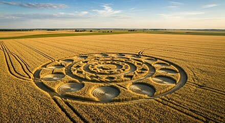 Obraz premium Intricate Crop Circle Design in Golden Wheat Field