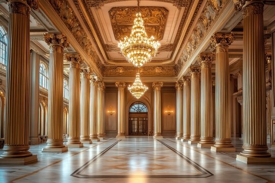 A large room with a chandel and a chandel
