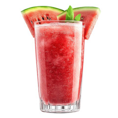 Refreshing watermelon smoothie in a tall glass garnished with watermelon slices and mint leaves against a for a summer treat delicious drink on transparent background