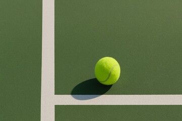 Bright Tennis Ball on Court Line - Symbol of the Sport's Precision and Elegance