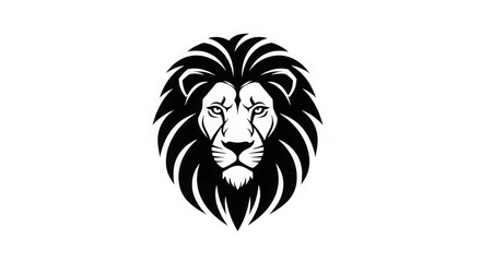 Obraz premium Stylized black and white illustration of a lions head with a prominent mane, isolated on transparent background