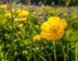 Obraz premium Vibrant yellow flowers in a meadow