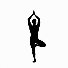 Fototapeta premium Tranquil Pose: Silhouette of a person in the tree pose in the serenity of a moment. Embrace the peaceful practice of yoga and mindfulness. 
