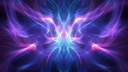 Obraz premium Symmetrical, swirling light patterns in blues, purples and pinks create a mesmerizing abstract design